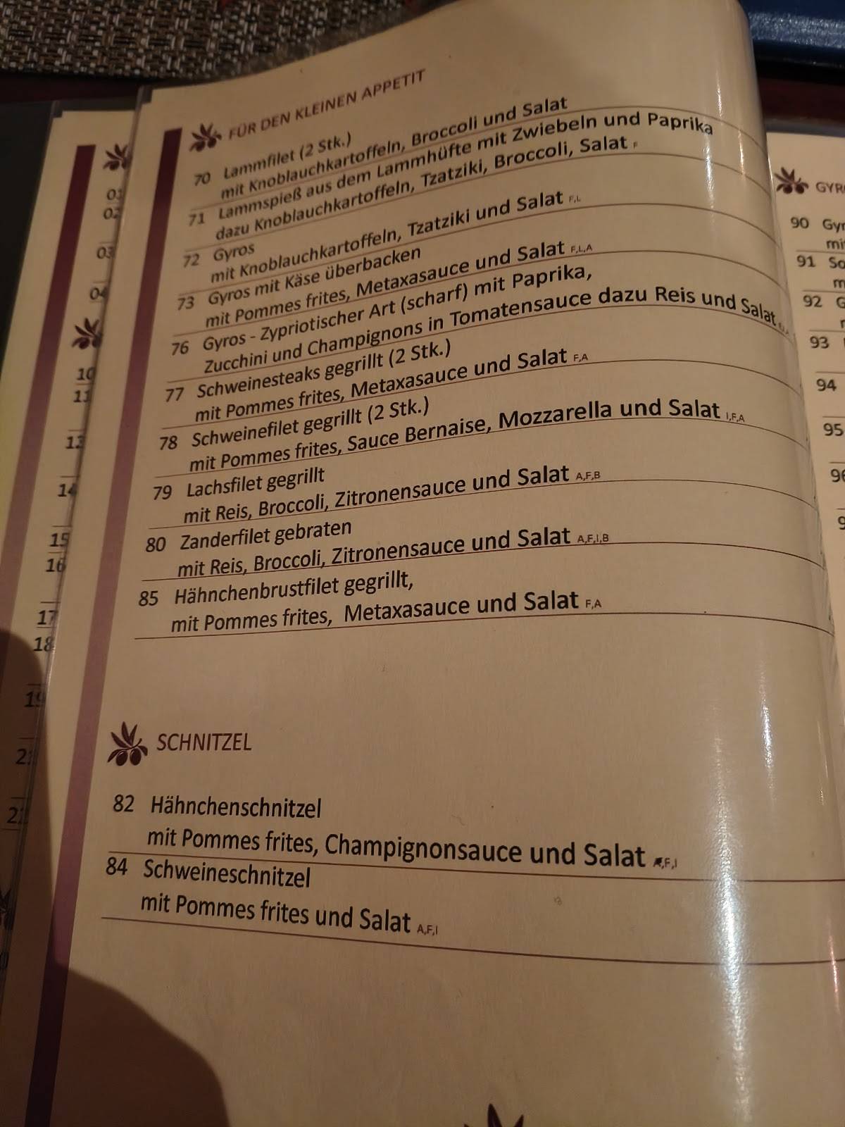 Griechisches Restaurant Vasilis меню