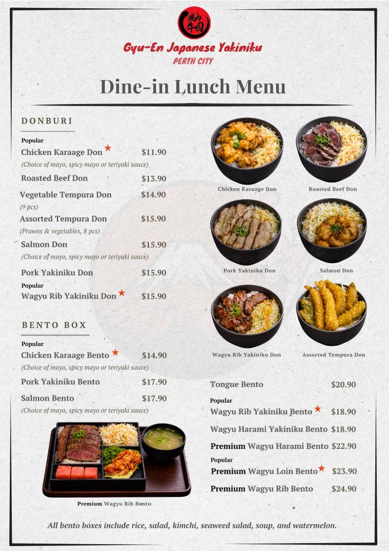 Gyu-En Japanese Yakiniku - Perth City меню