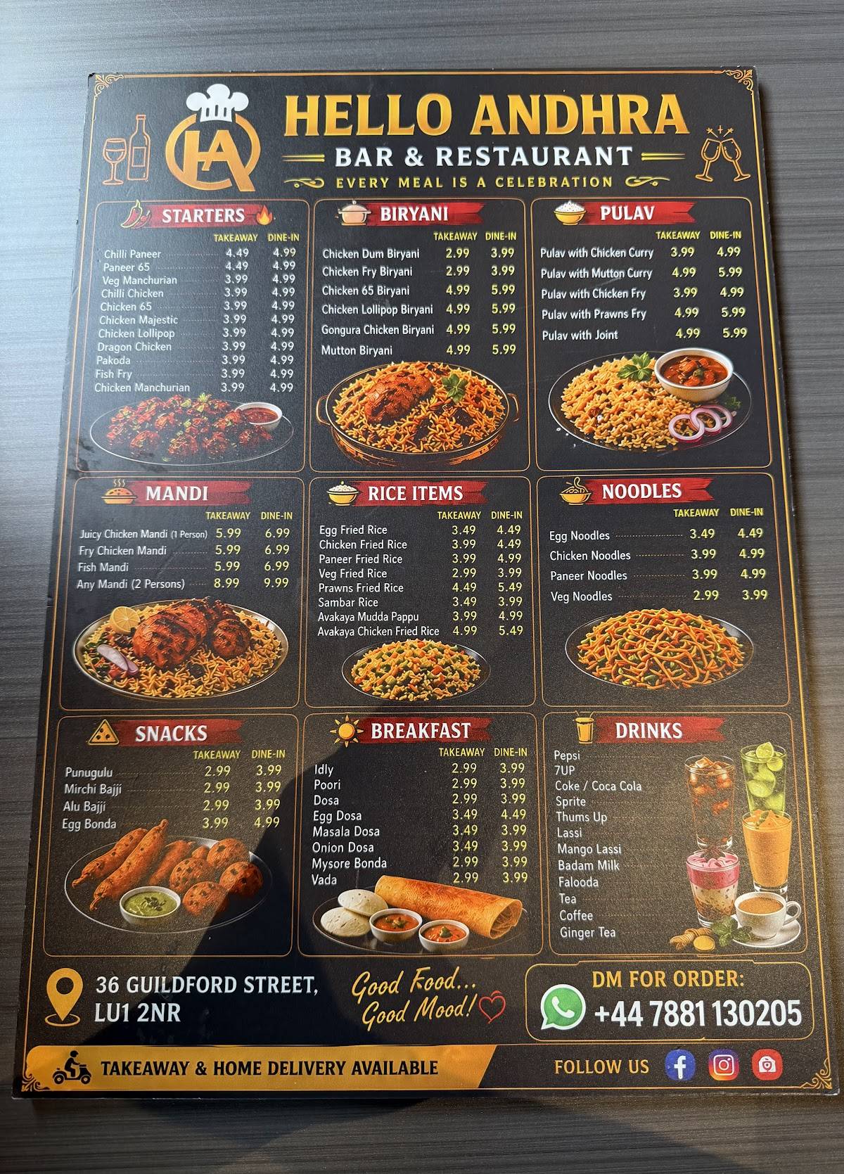 Hello Andhra Indian restaurant меню