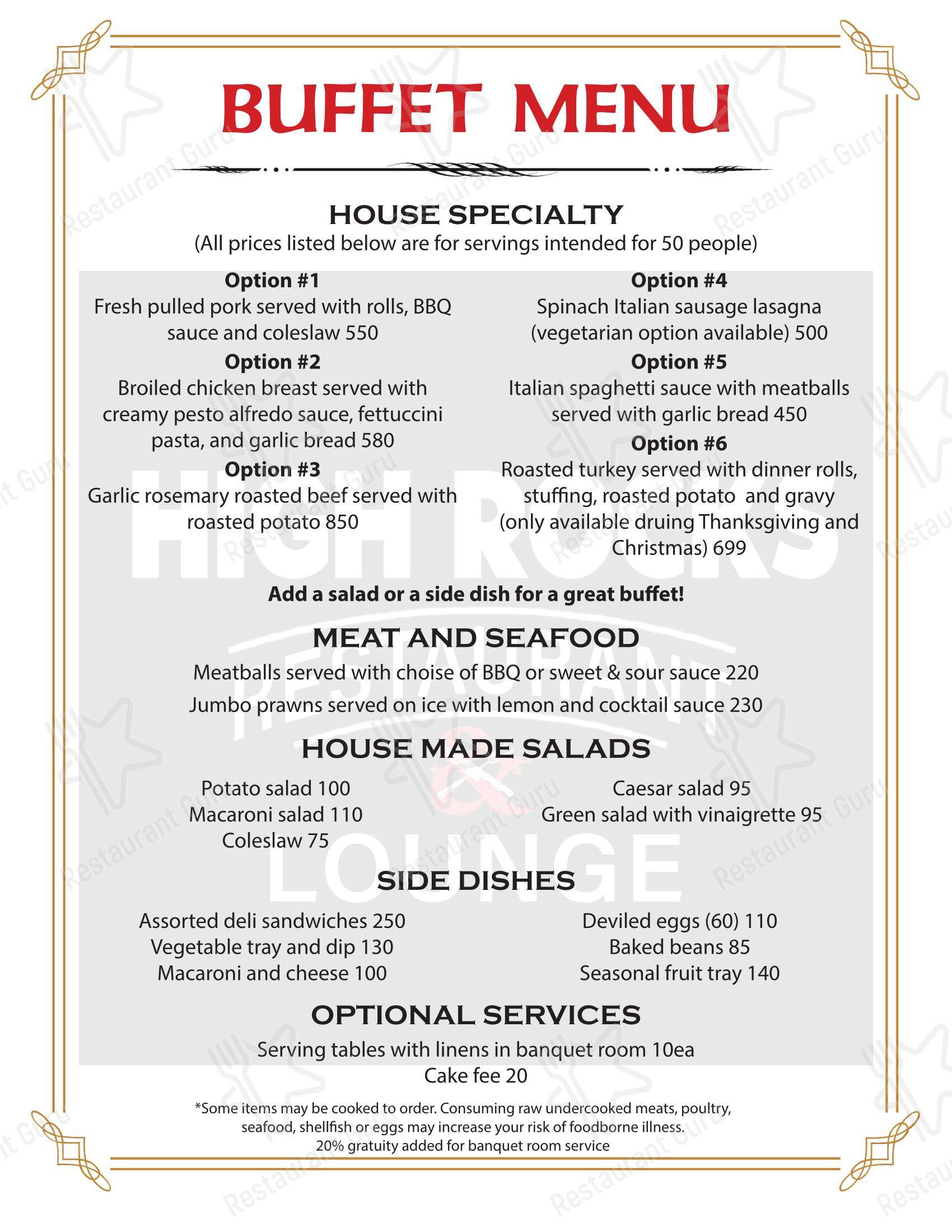 High Rocks Restaurant and Lounge в Гладстоне - 菜单
