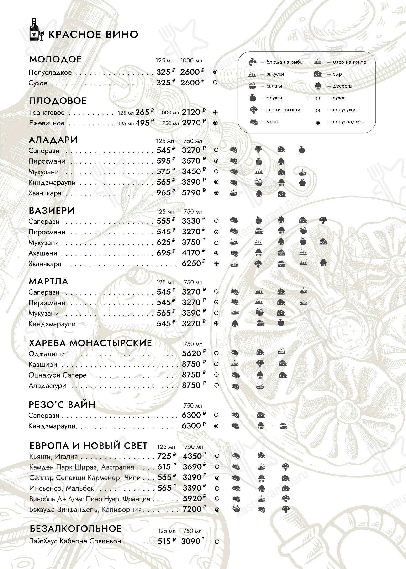 Меню ресторана Хинкали и Вино в Москве