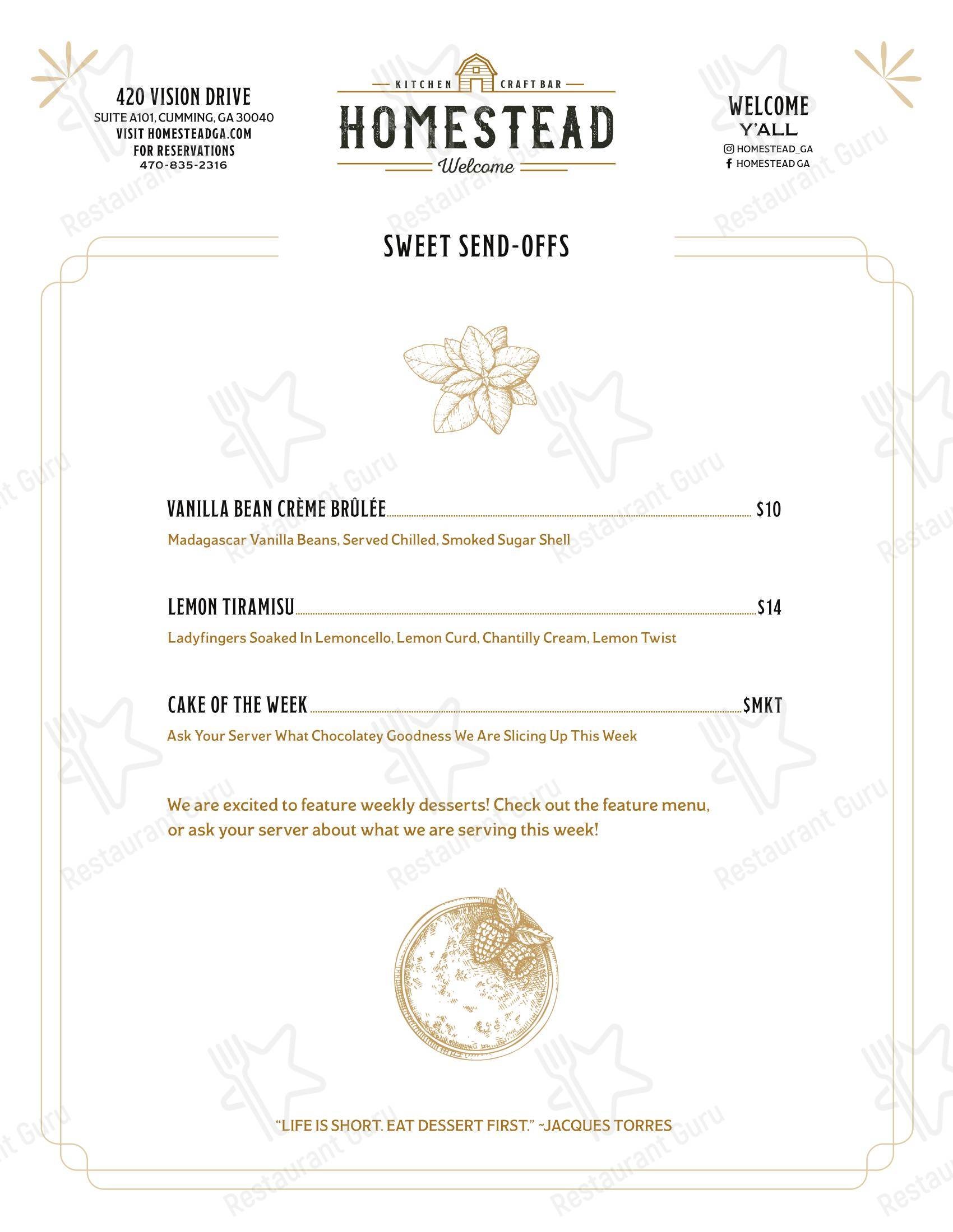 Lunch Menu паба и бара Homestead в Камминге