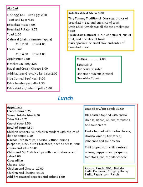 Hummingbird Cafe меню