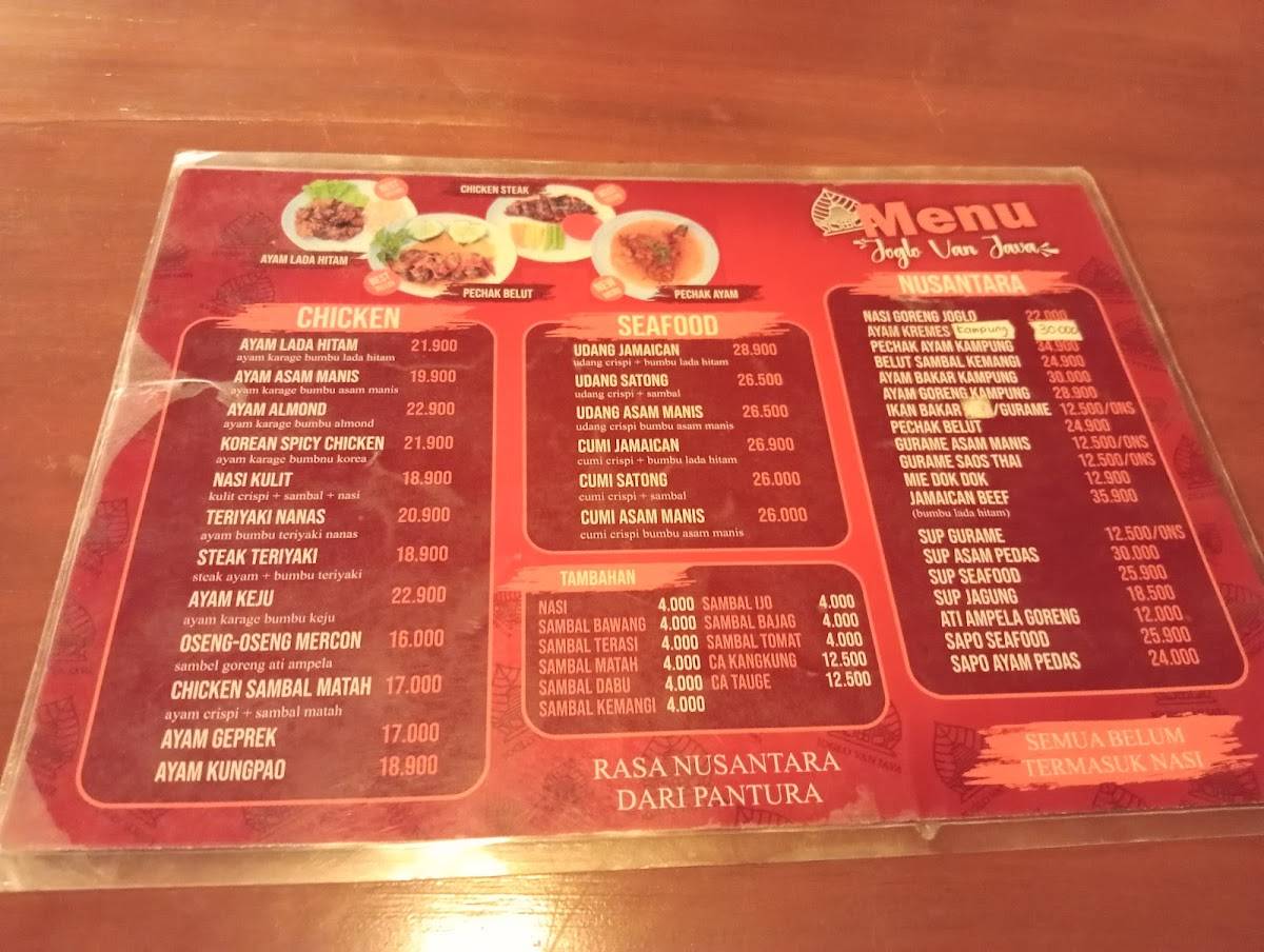 Joglo Van Java меню