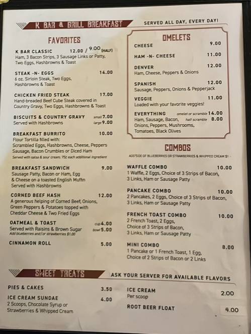 K Bar & Grill меню