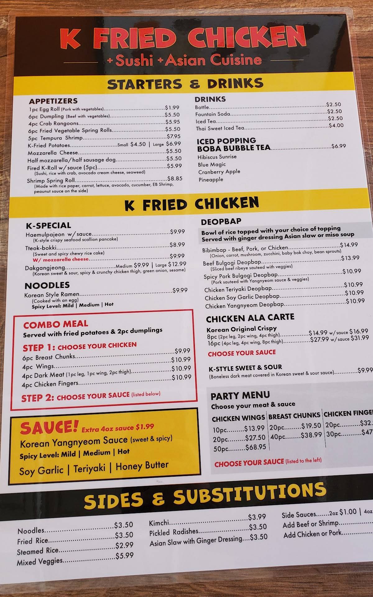 K Fried Chicken & Sushi + Asian Cuisine меню