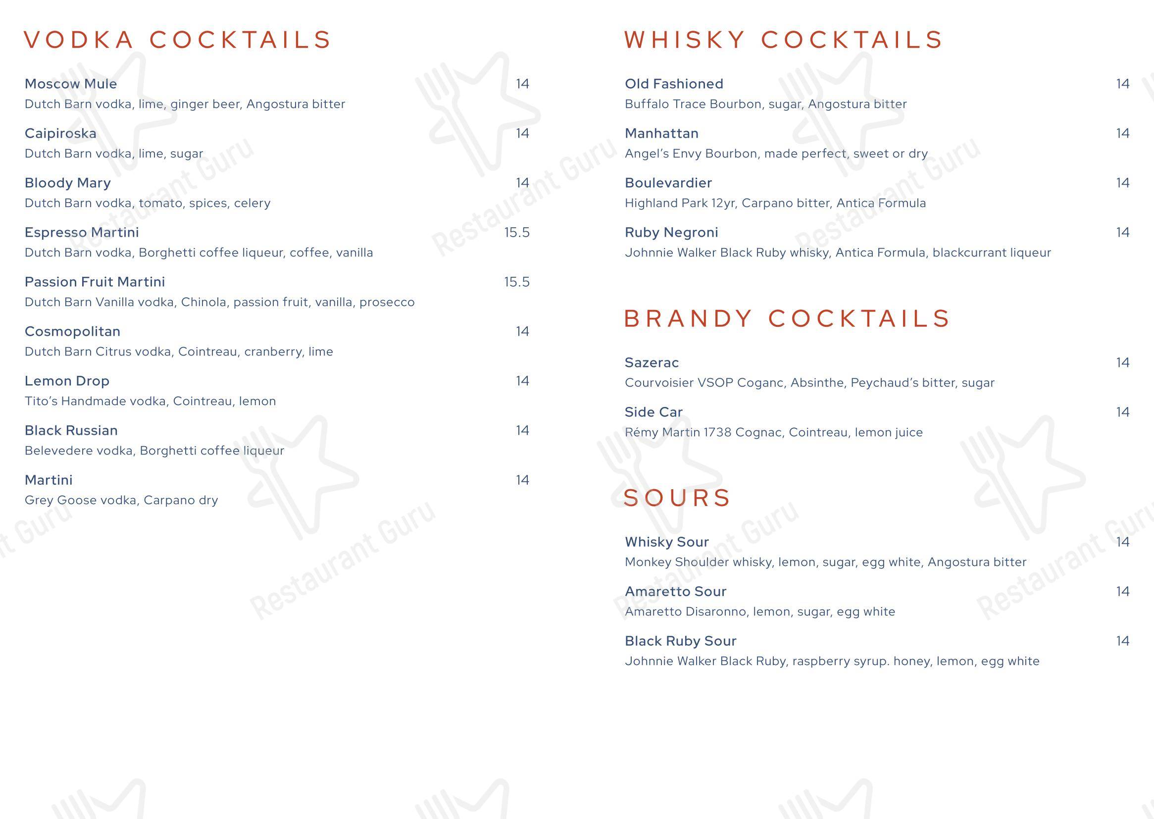 Dinner Menu ресторана Kitty Hawk
