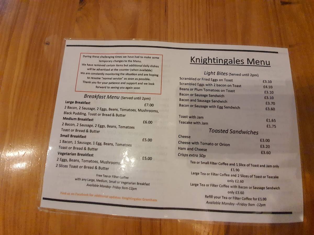 Knightingales меню
