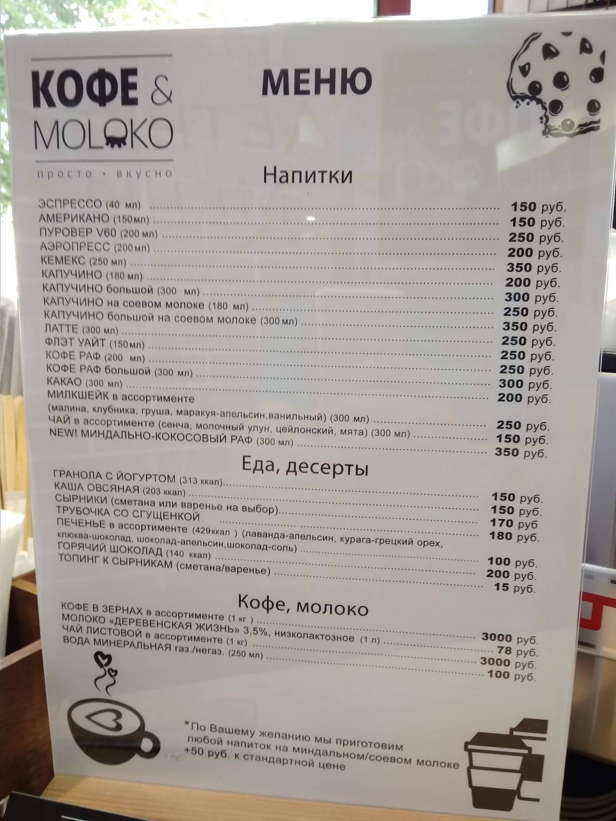 Кофе & Moloko меню