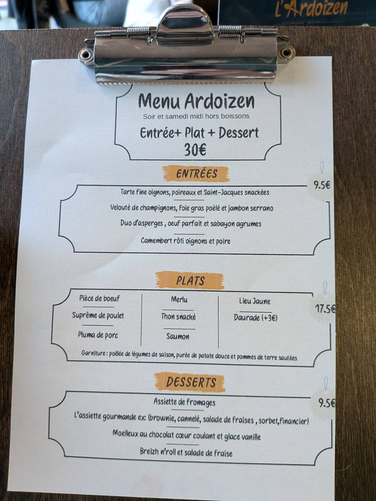 L' Ardoizen меню