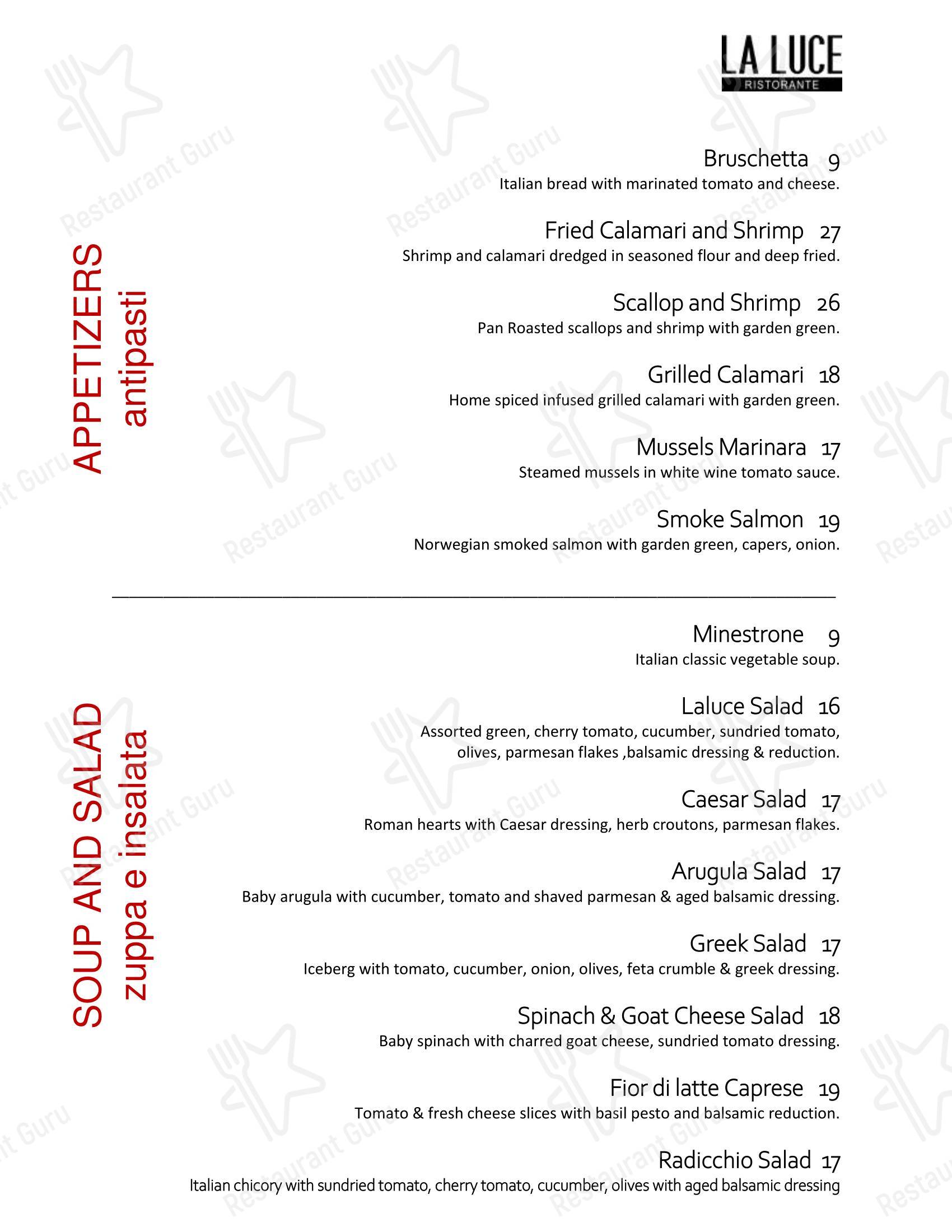 Меню напитков ресторана La Luce Ristorante ‍
