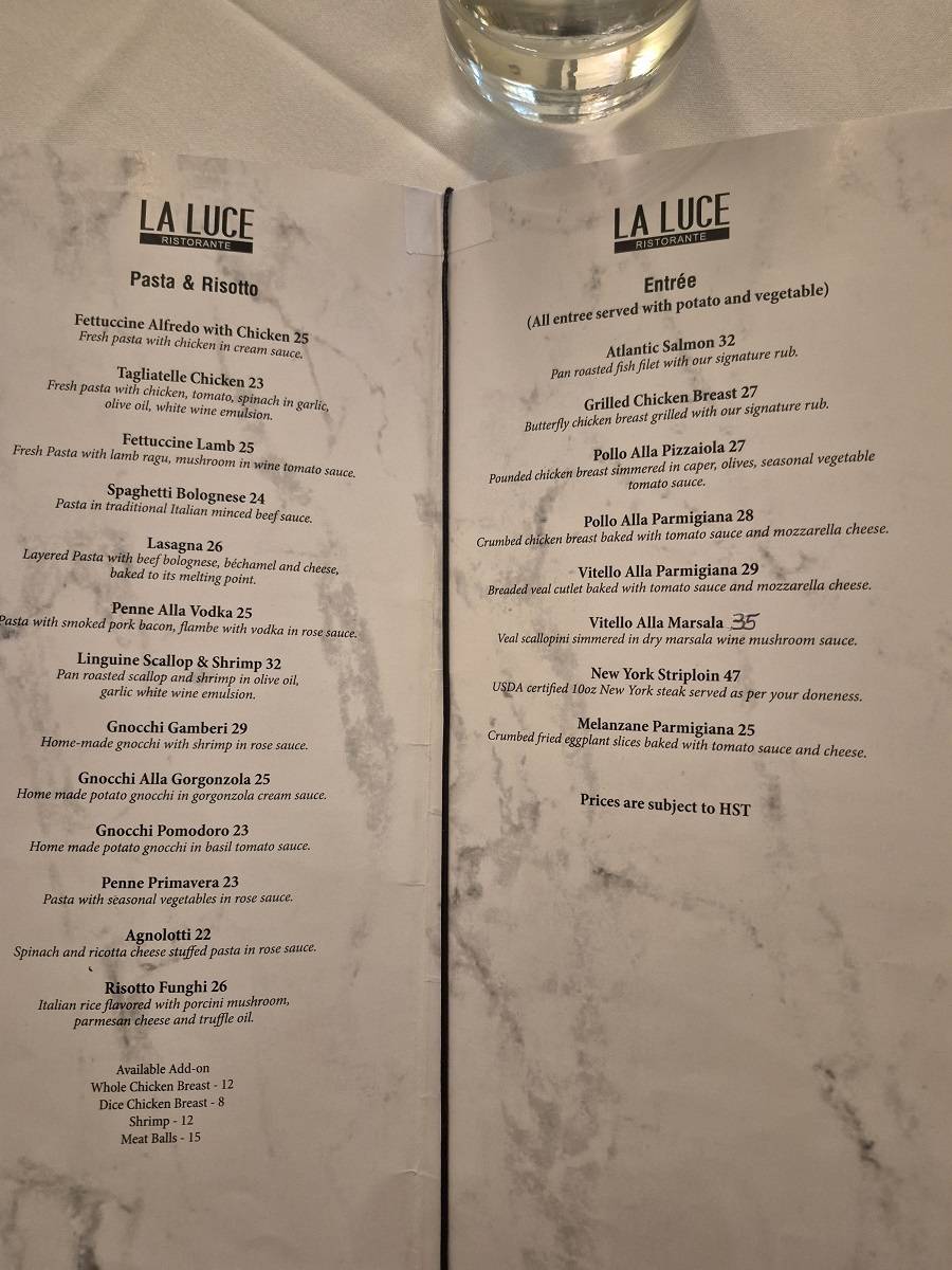 La Luce Ristorante ‍ меню