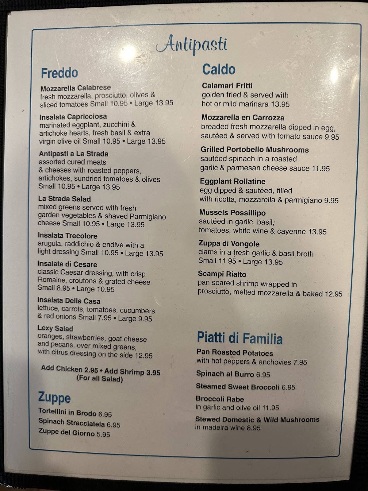 La Strada меню