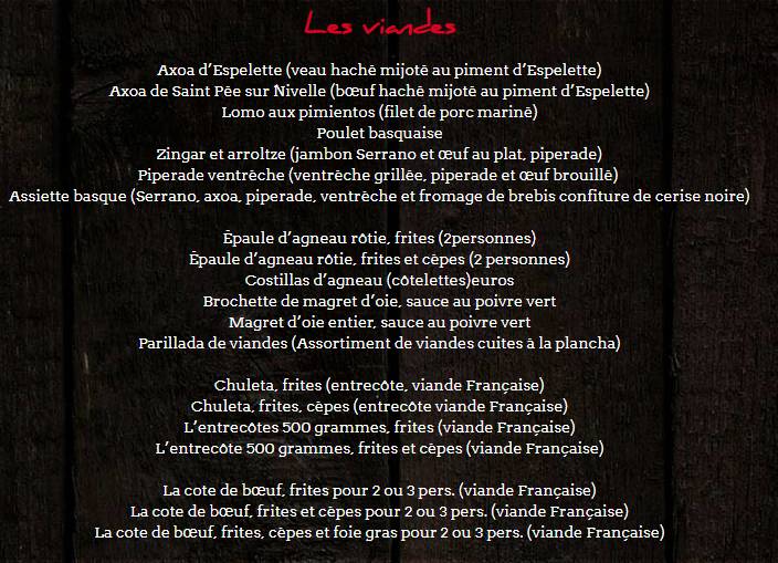 La Table Basque меню