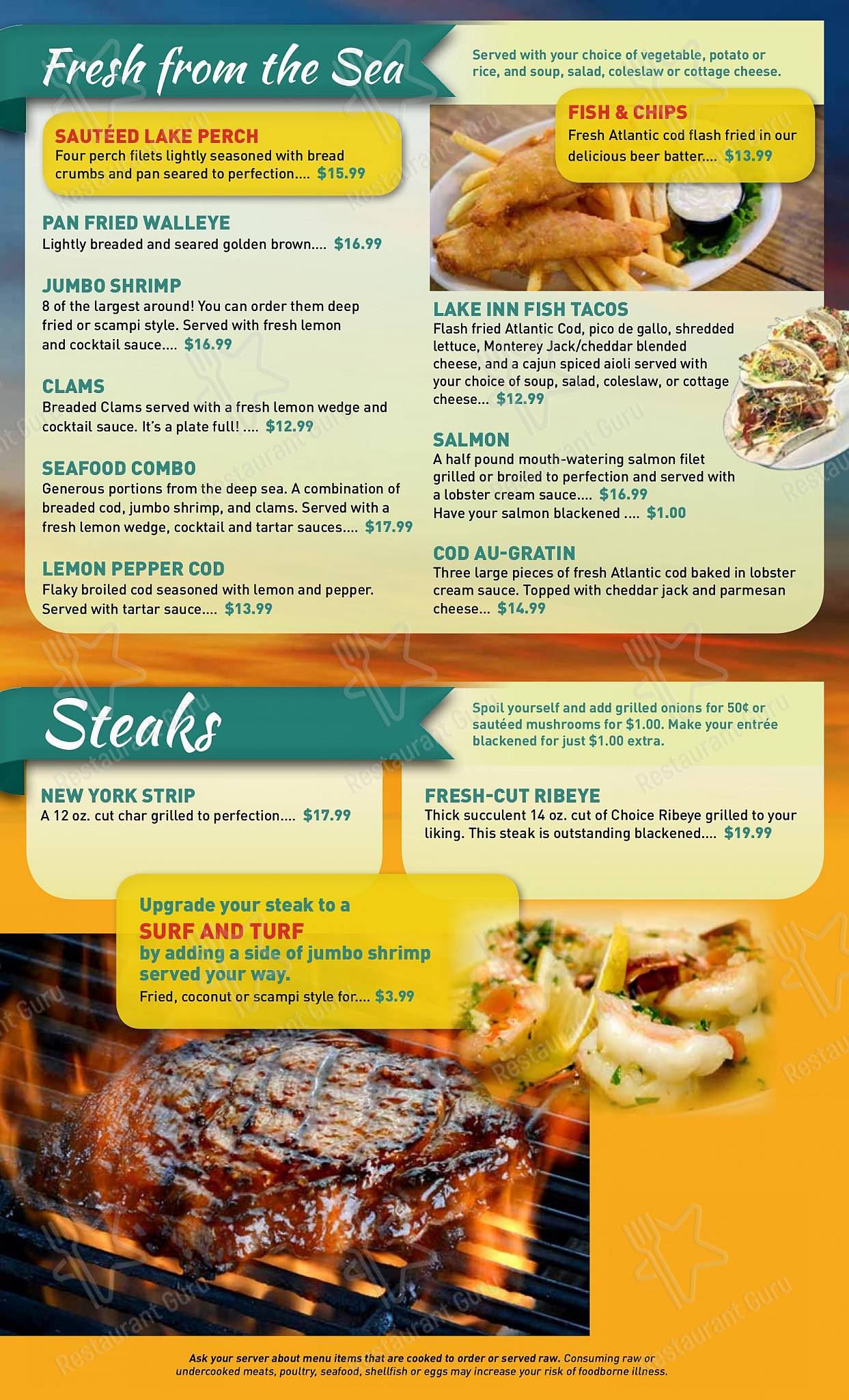 Меню паба и бара Lake Inn - Lunch Menu