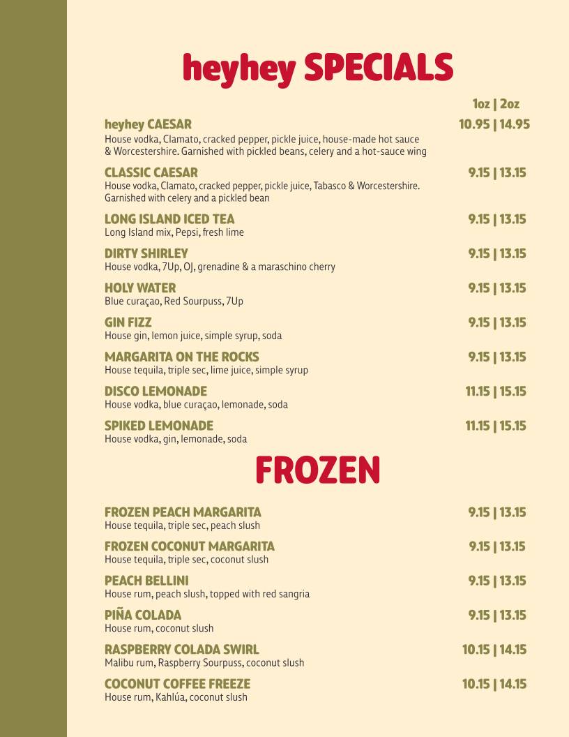 heyhey Bar & Grill меню