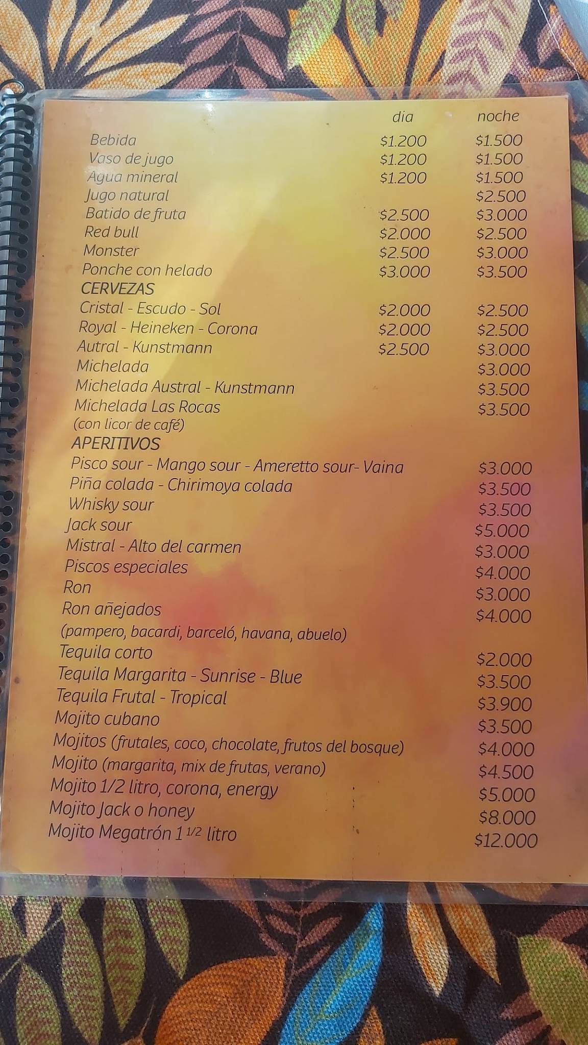 Las Rocas меню
