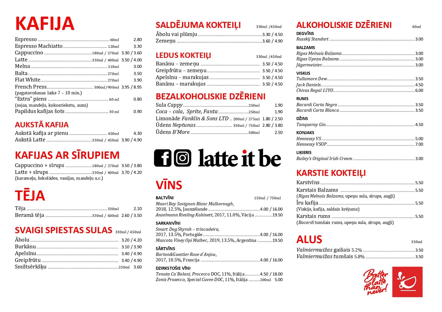 Latte it be меню