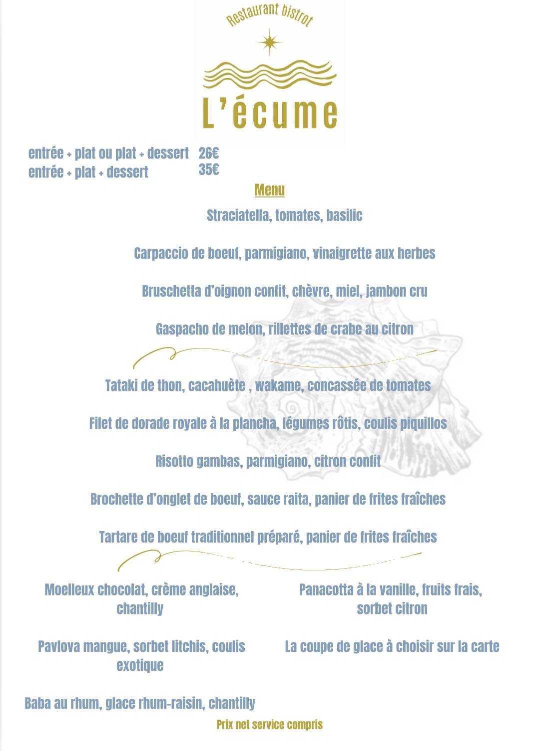 L'écume меню