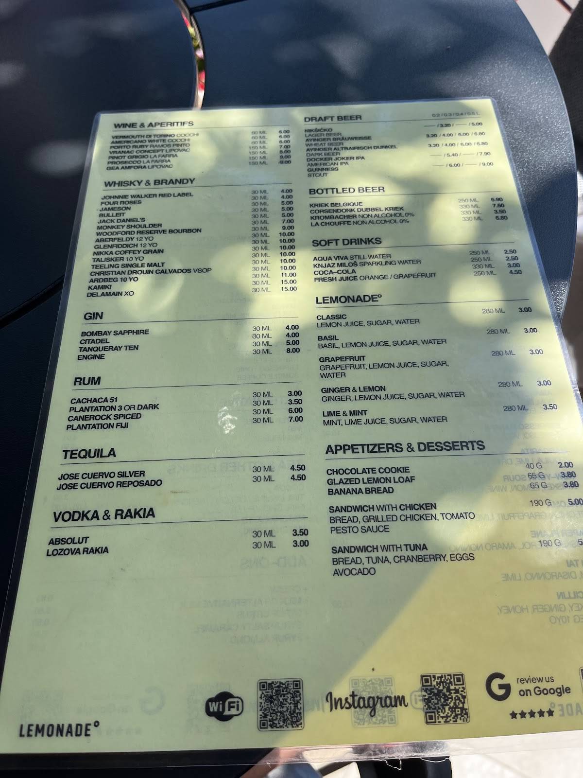 Lemonade Bar меню