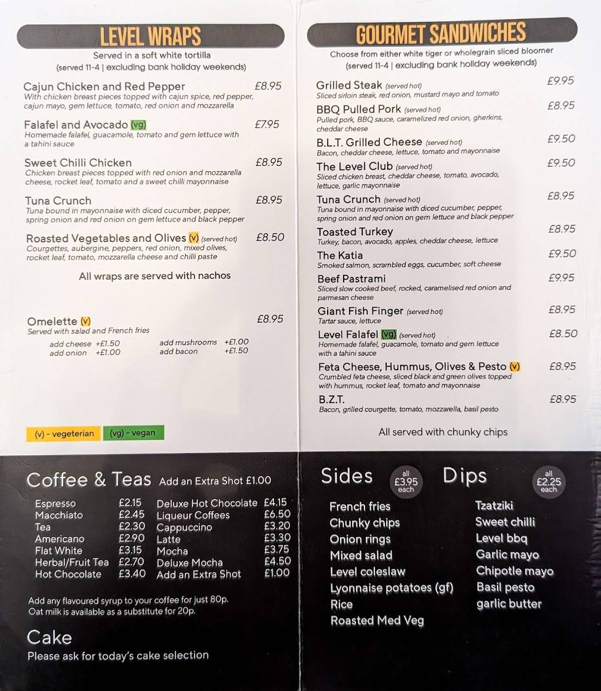 Level Cafe Bar & Grill меню