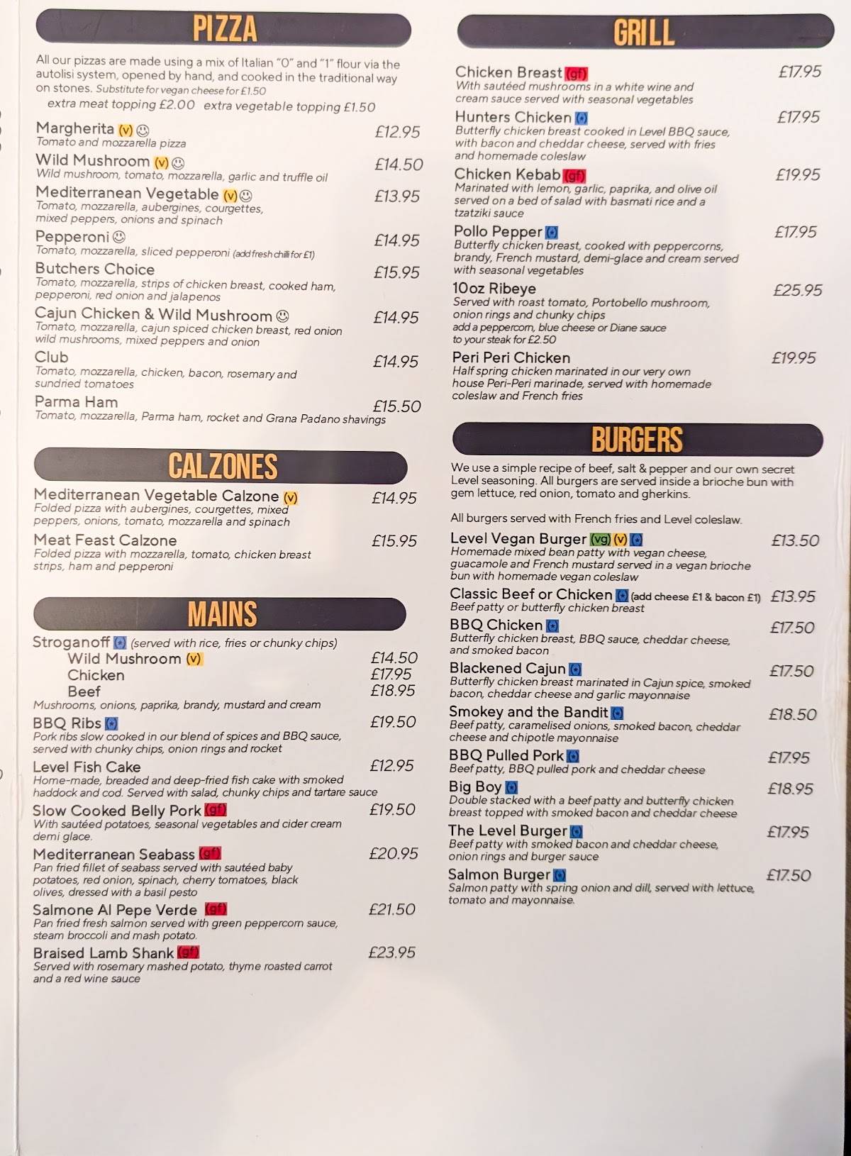 Level Cafe Bar & Grill меню