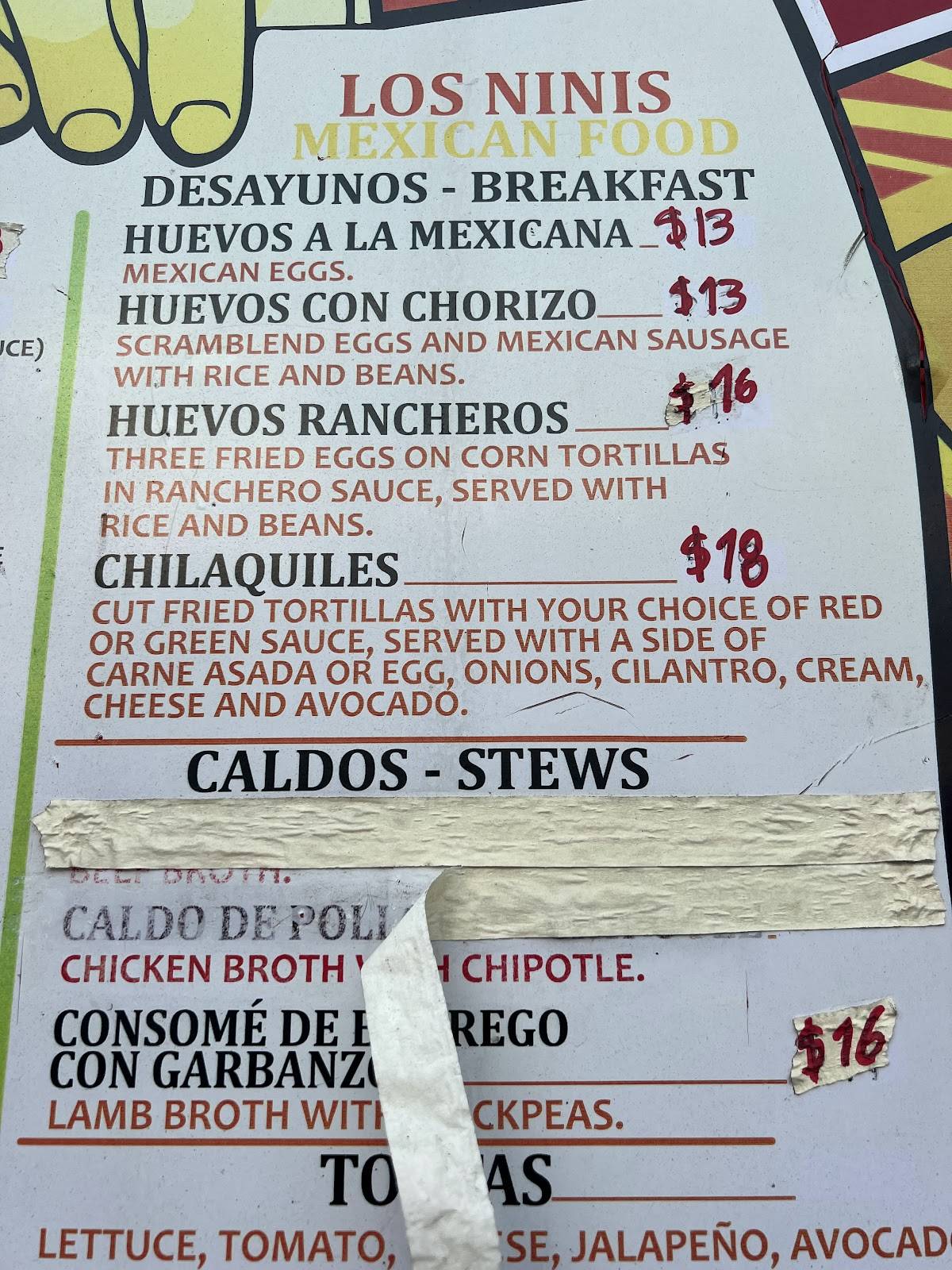 Los Ninis меню