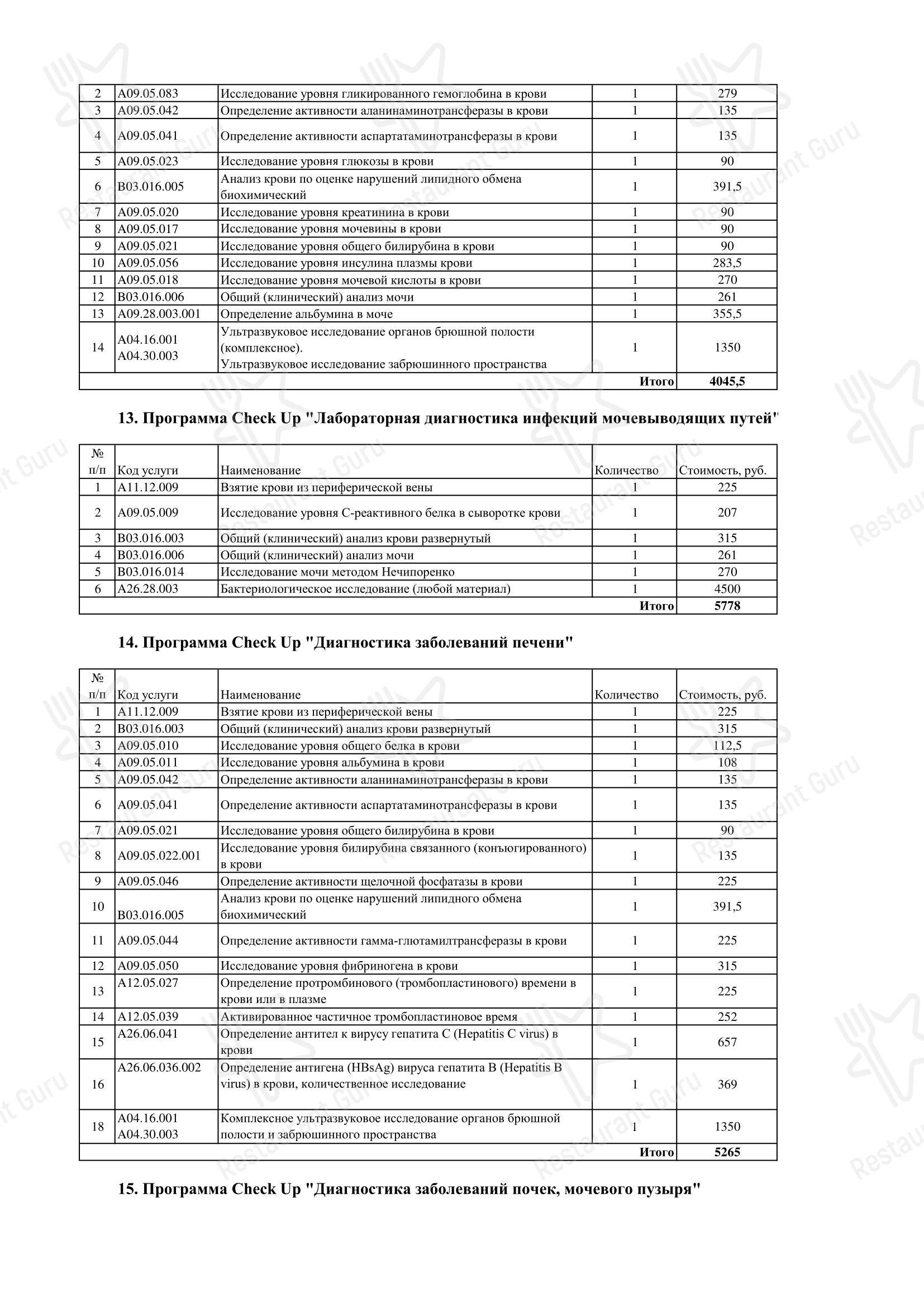 Меню Медведь, ресторанно-гостиничный комплекс - Takeaway Menu