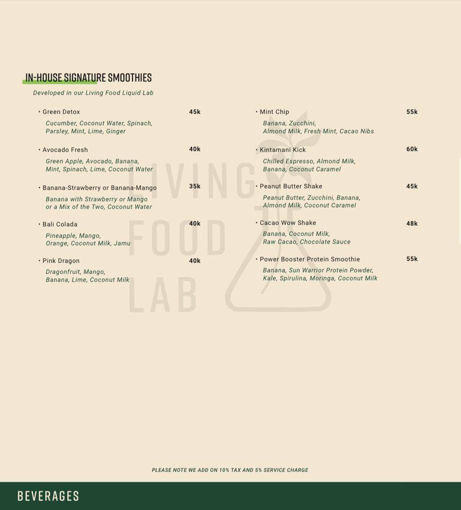 Living Food Lab меню