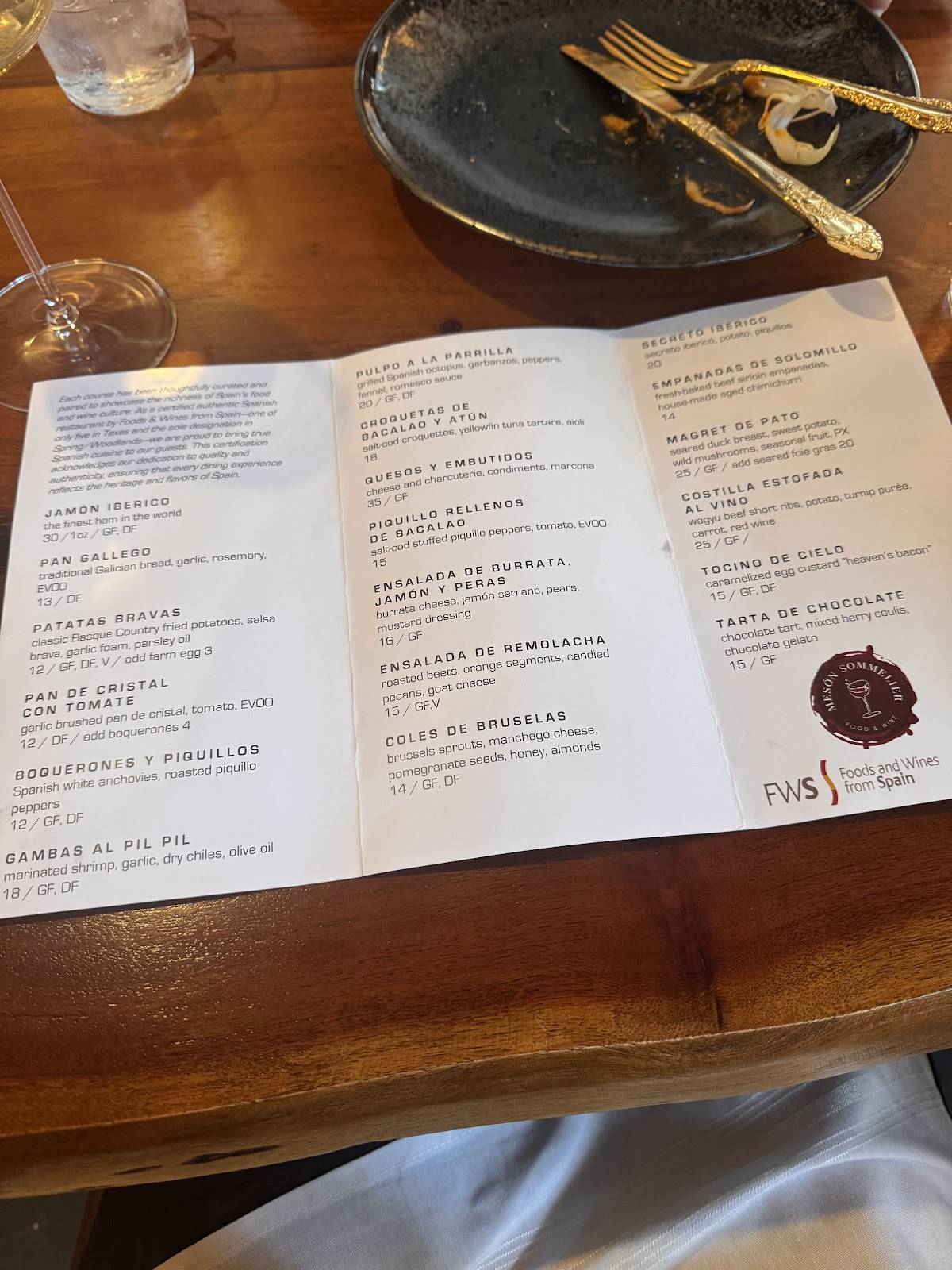 Mesón Sommelier меню