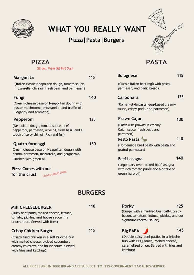 Mill Restaurant меню