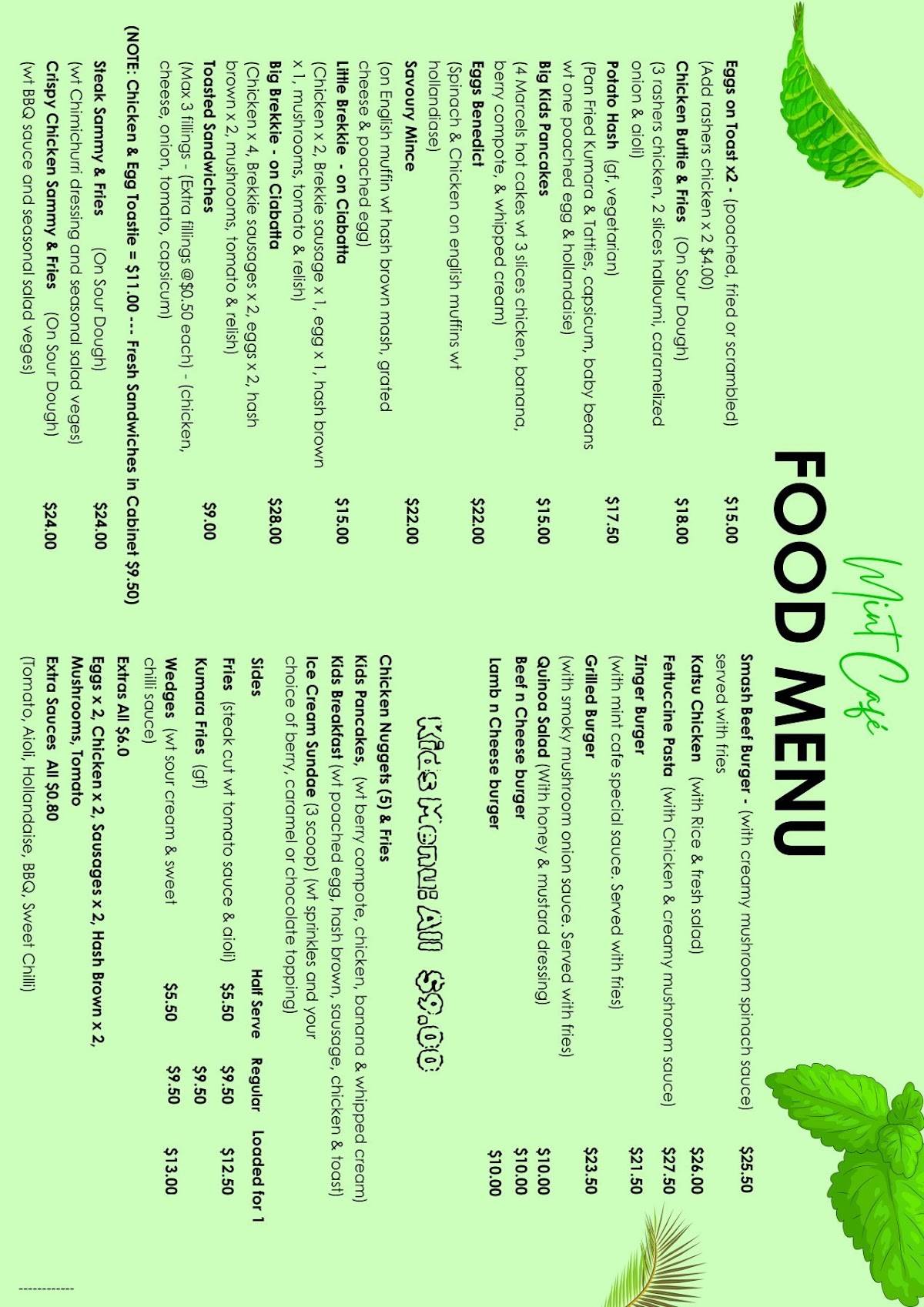 Mint Cafe & Grill меню