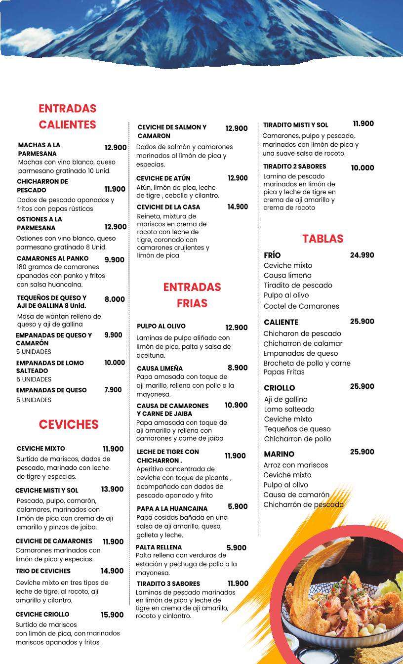 Misti y Sol - Gastronomía Peruana меню