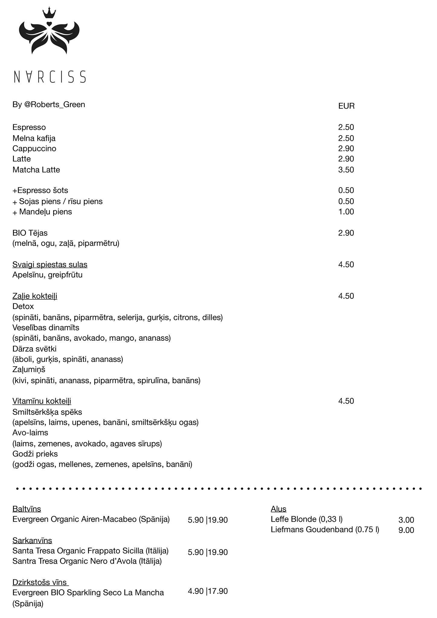 Narciss Cafe меню