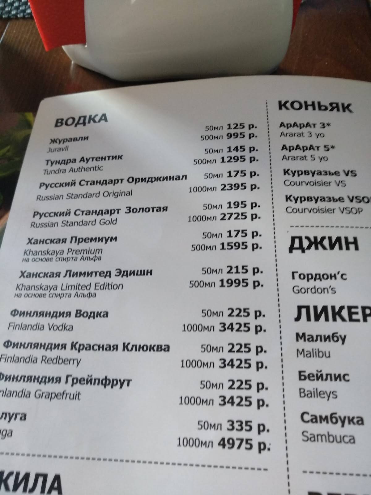Nебо Руфтоп меню