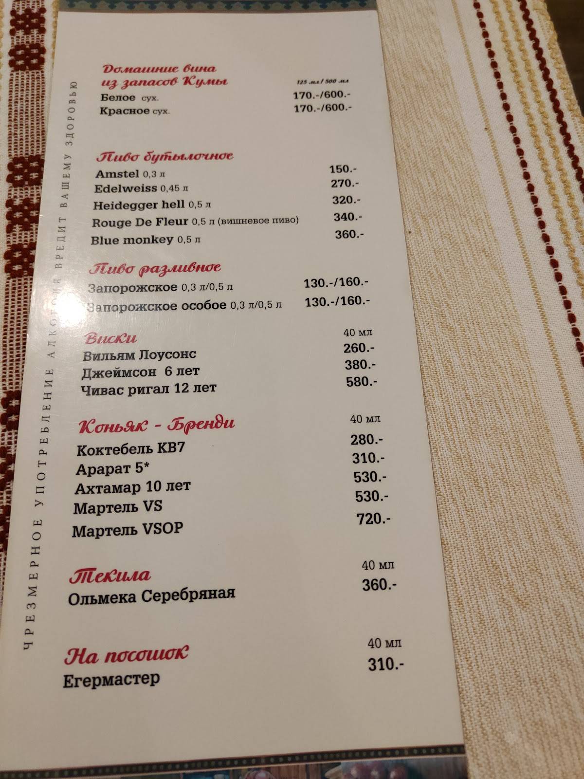Веселая кума меню