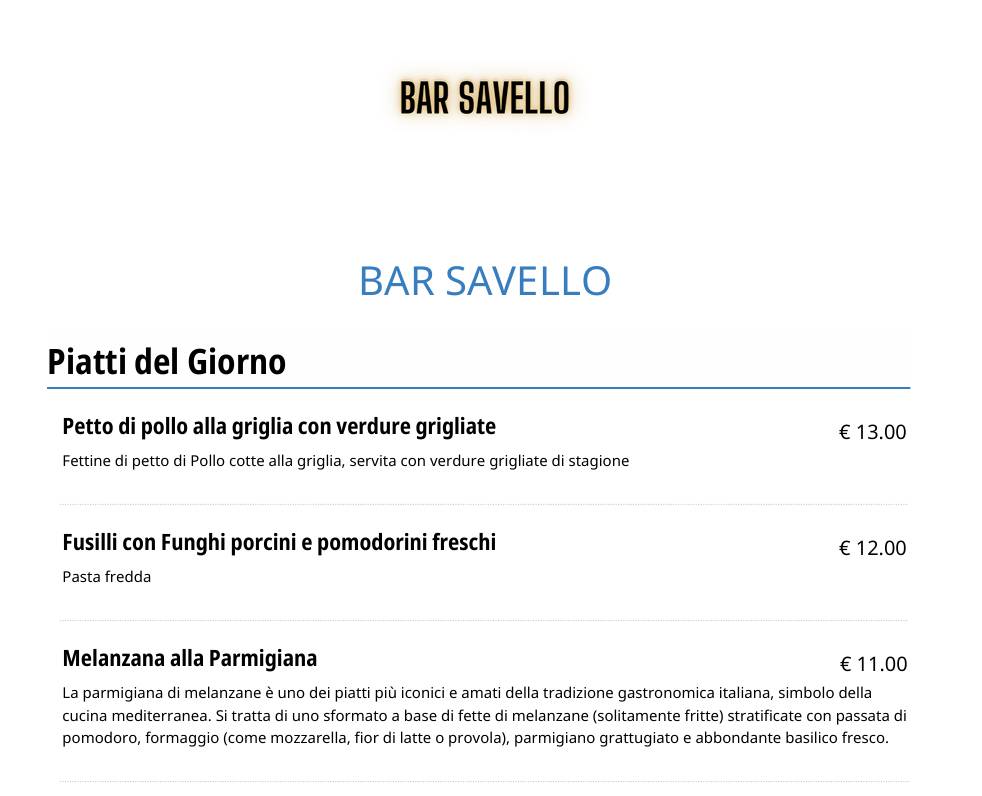 Nuovo Bar Savello меню