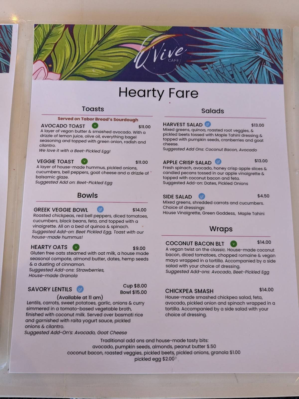 O'Vive Cafe меню