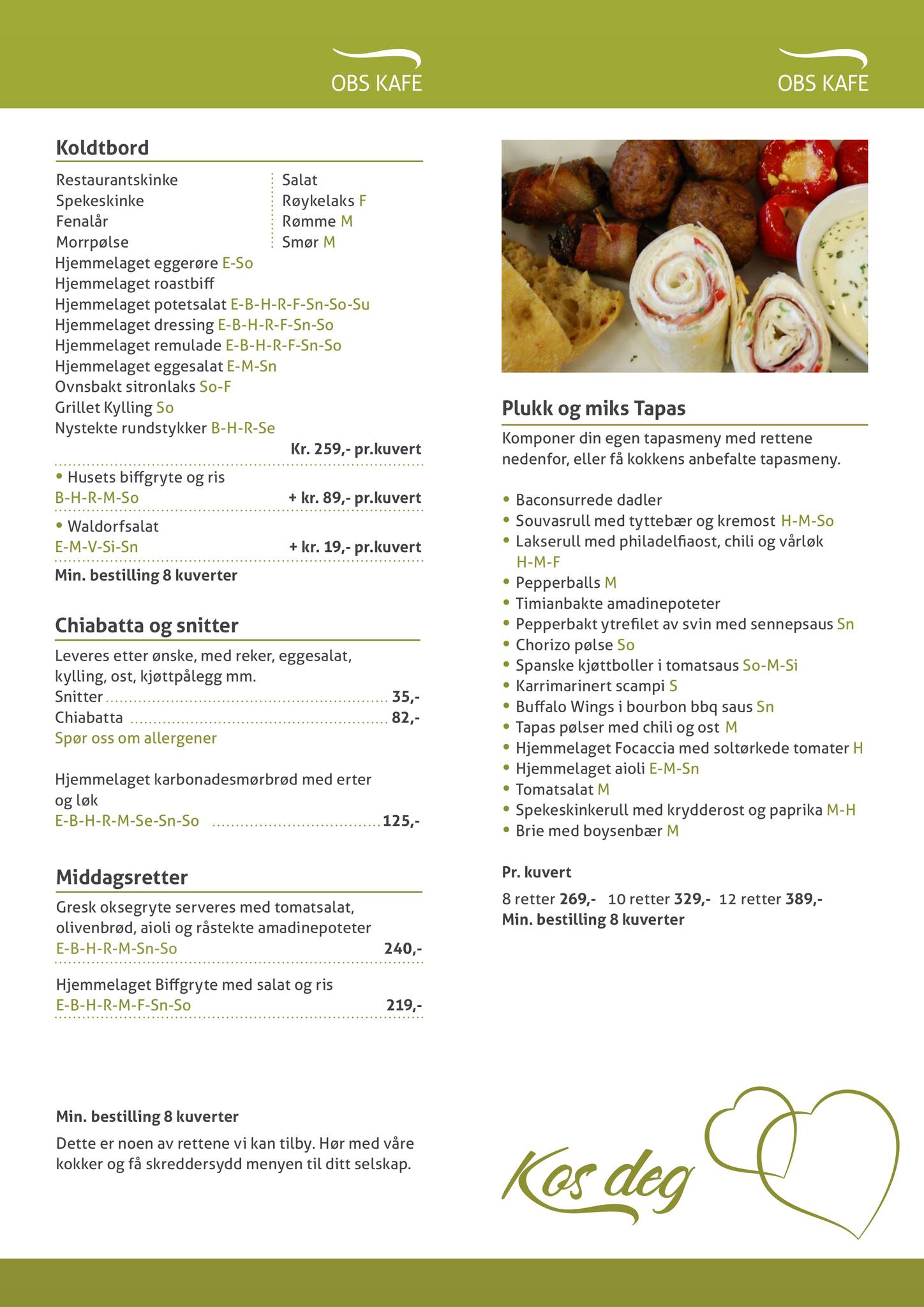 Obs! Kafe меню