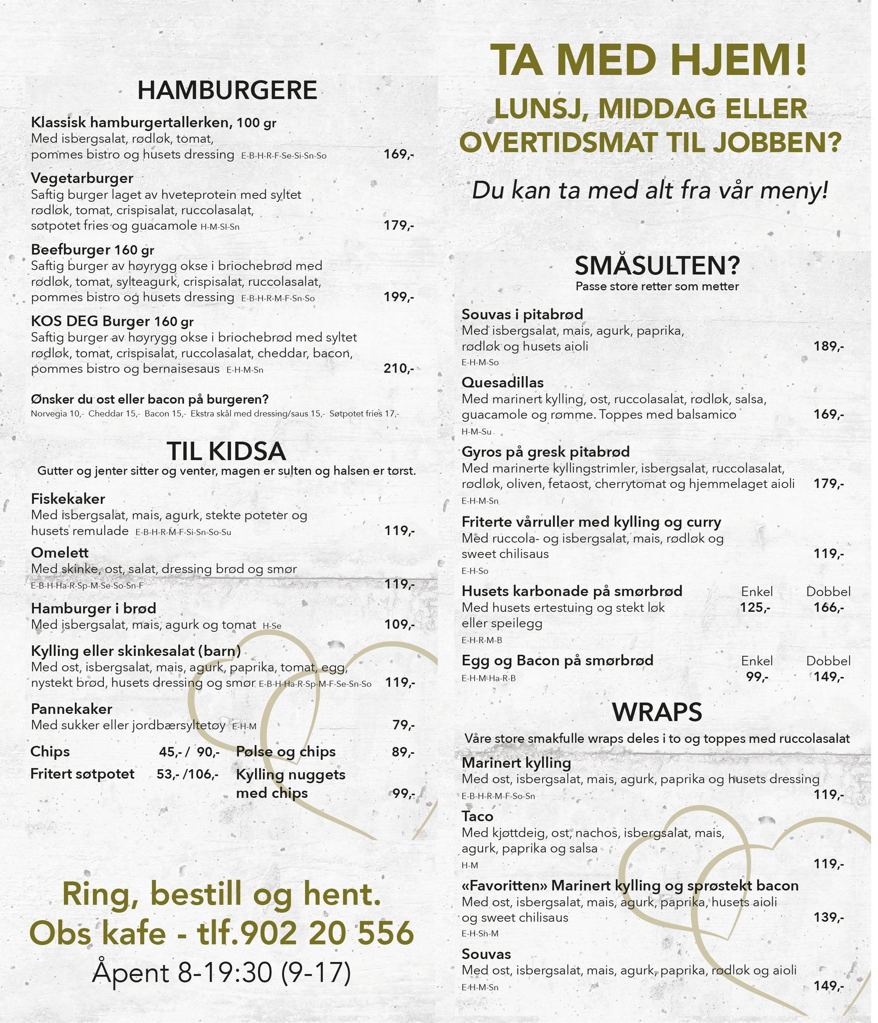 Obs! Kafe меню