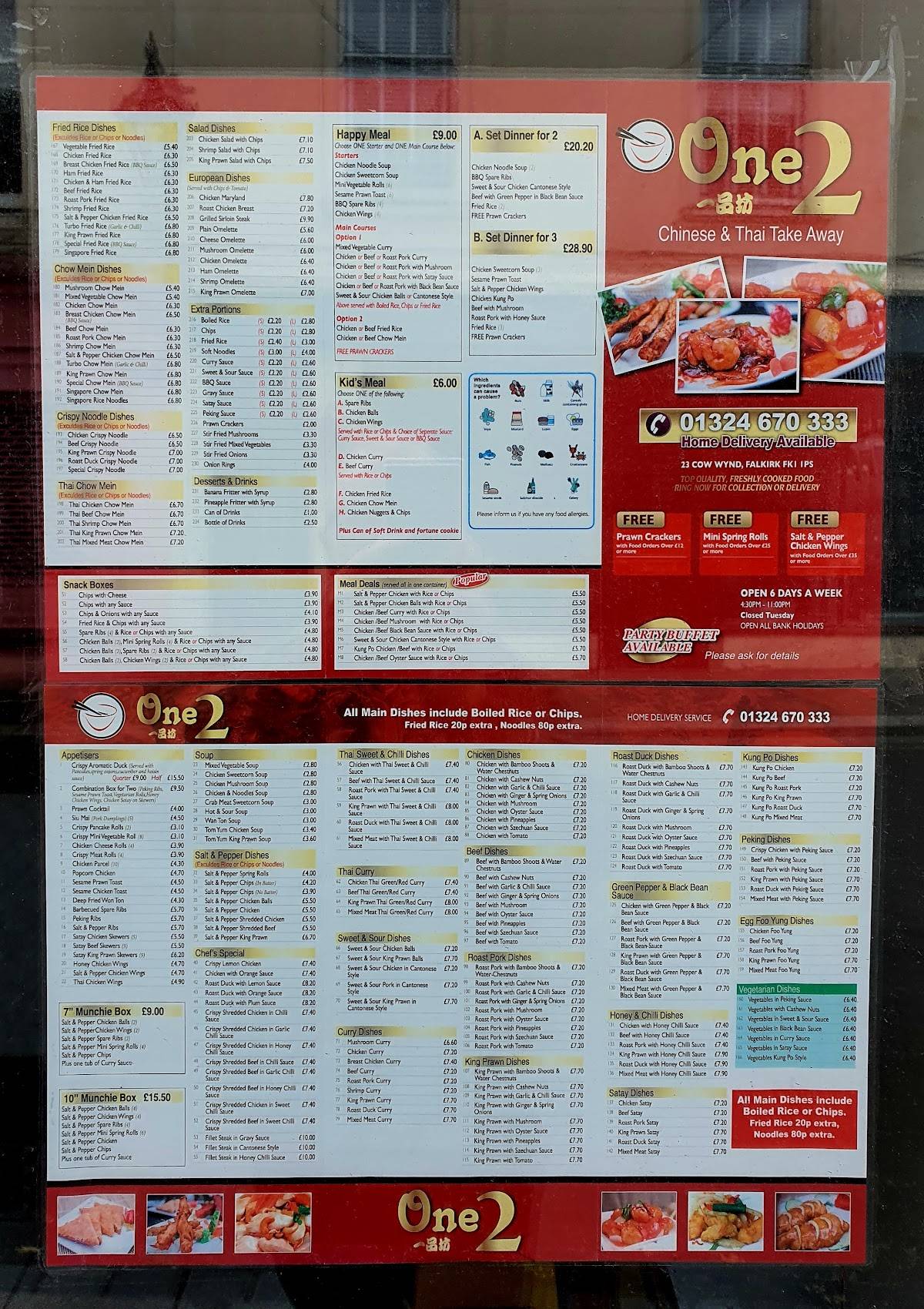 One Two Chinese & Thai Takeaway меню
