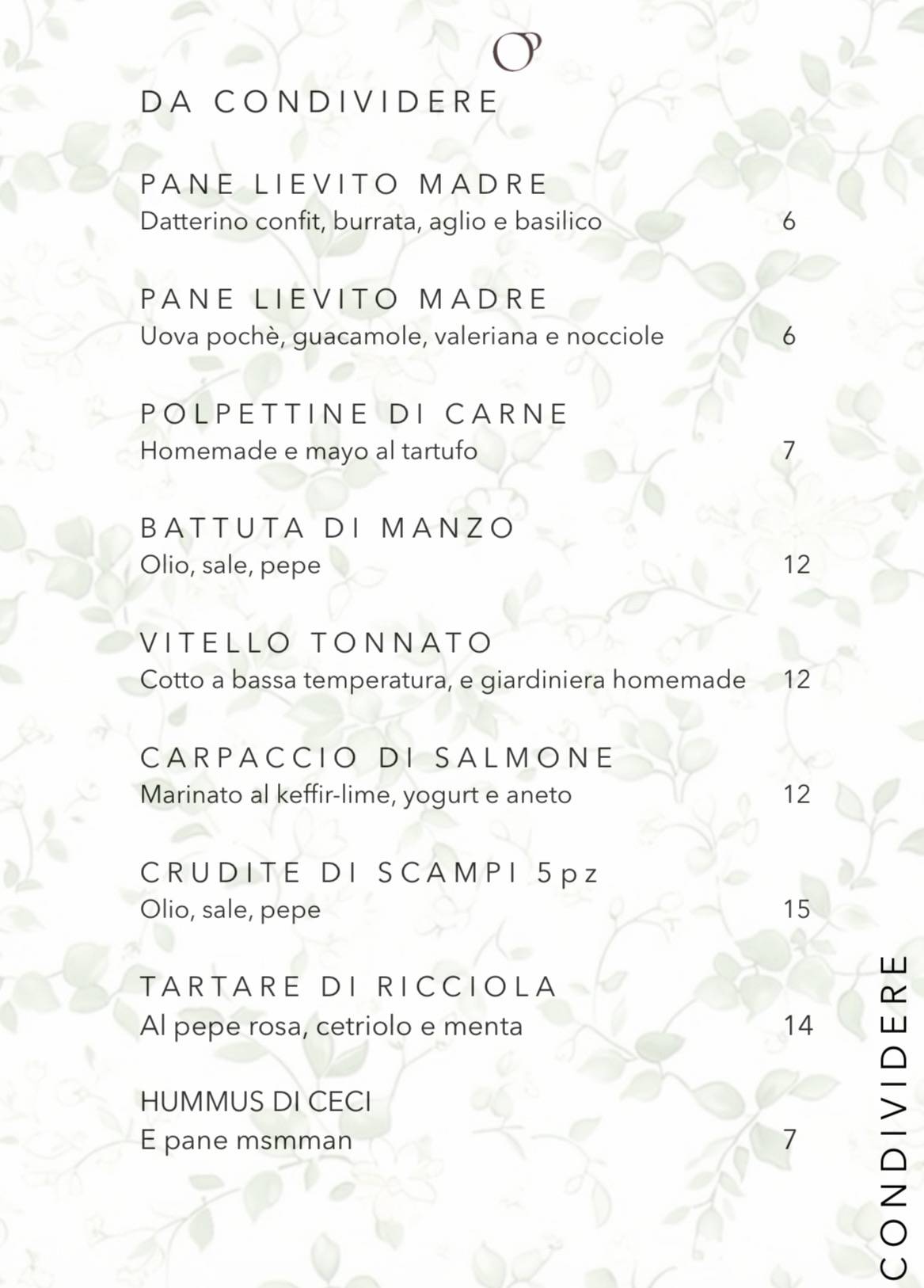 Orme - Osteria Conviviale меню