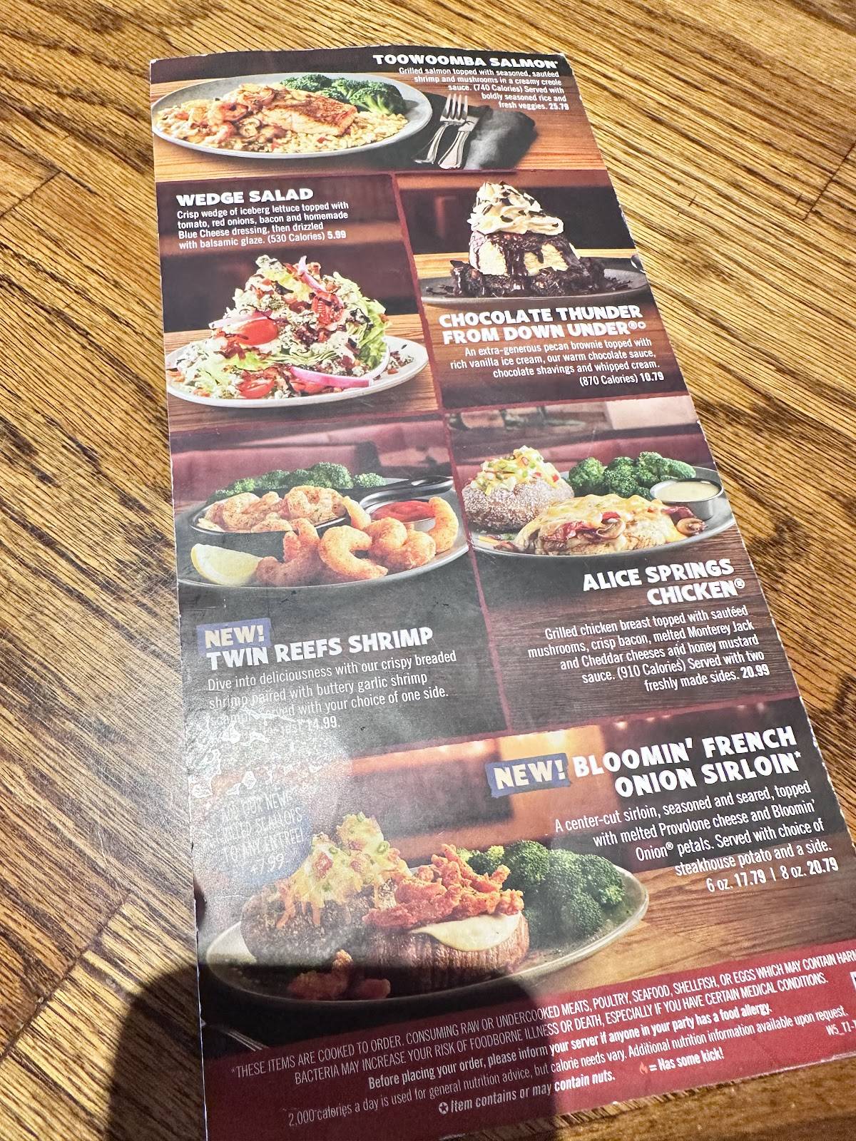 Outback Steakhouse меню