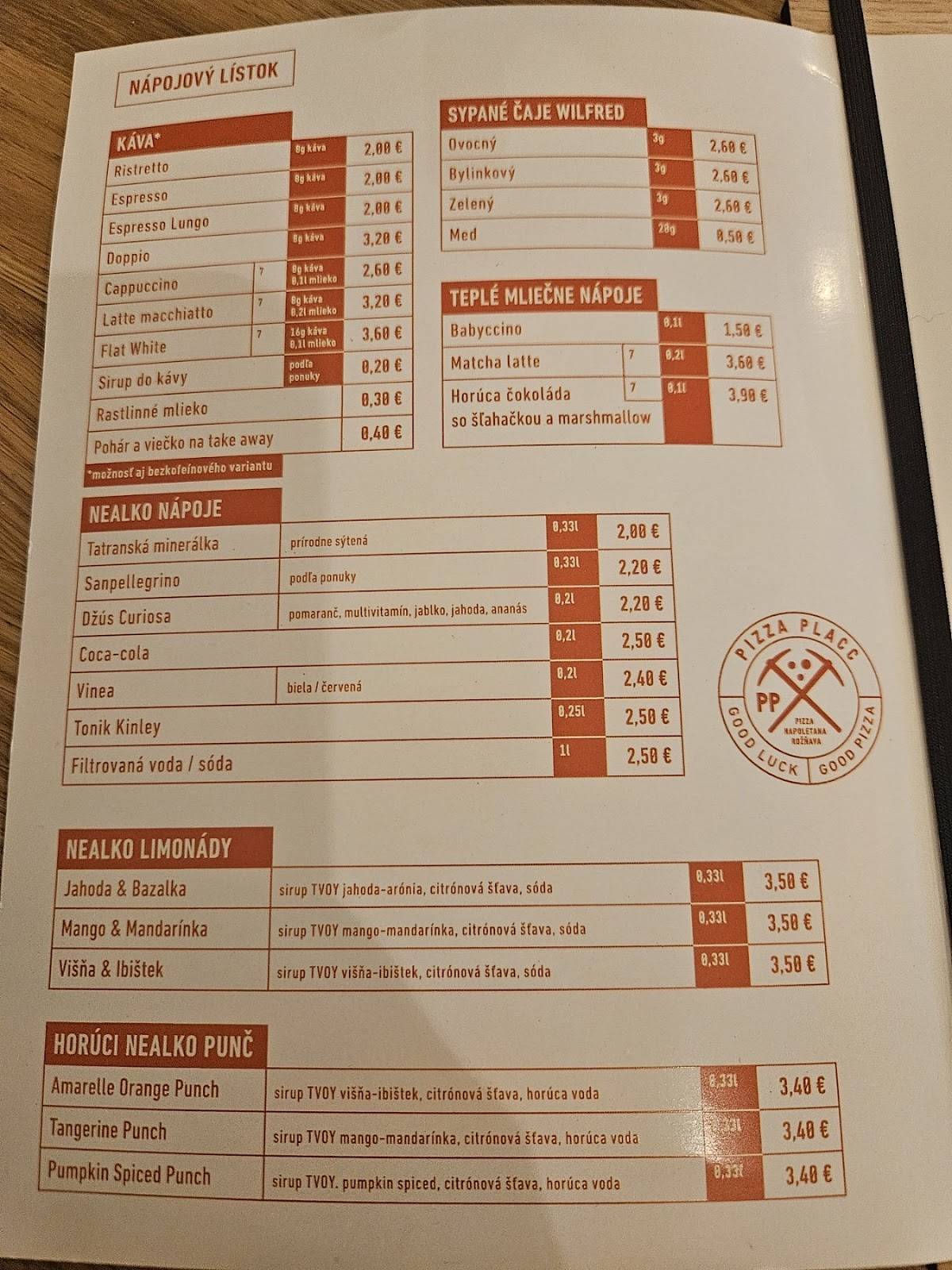 PLACC Pizza меню