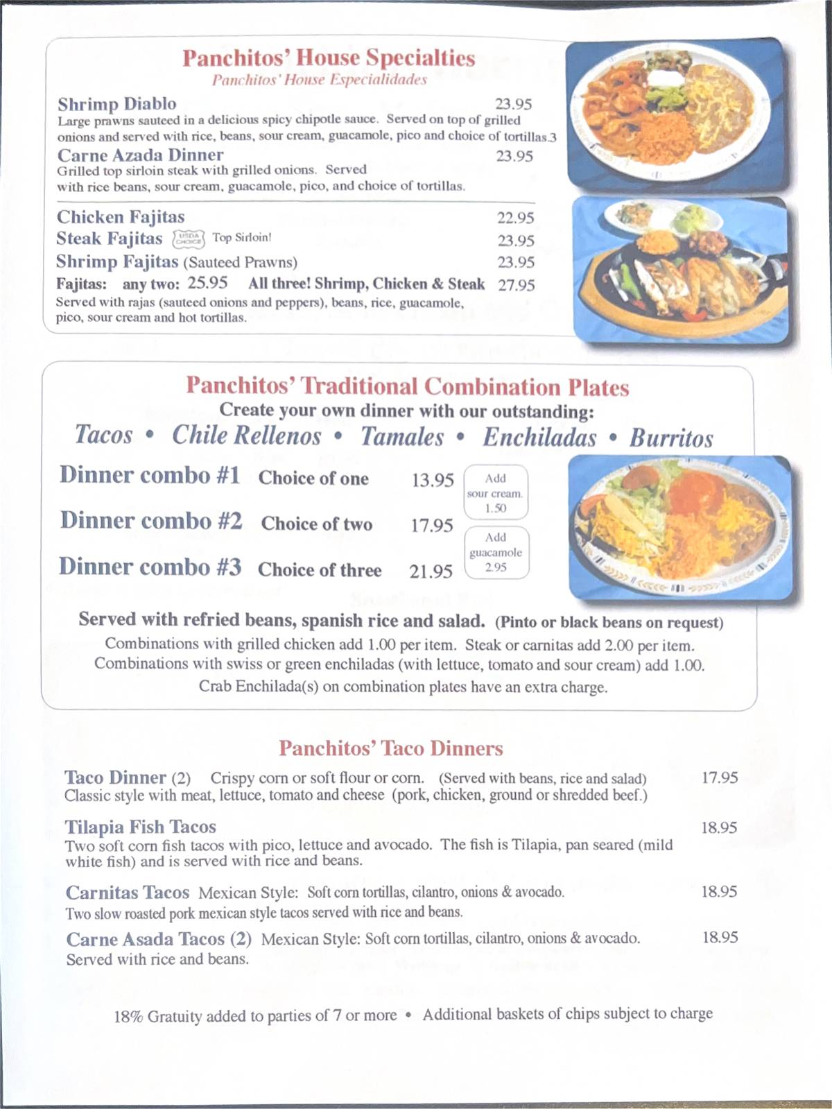 Panchitos Restaurant меню