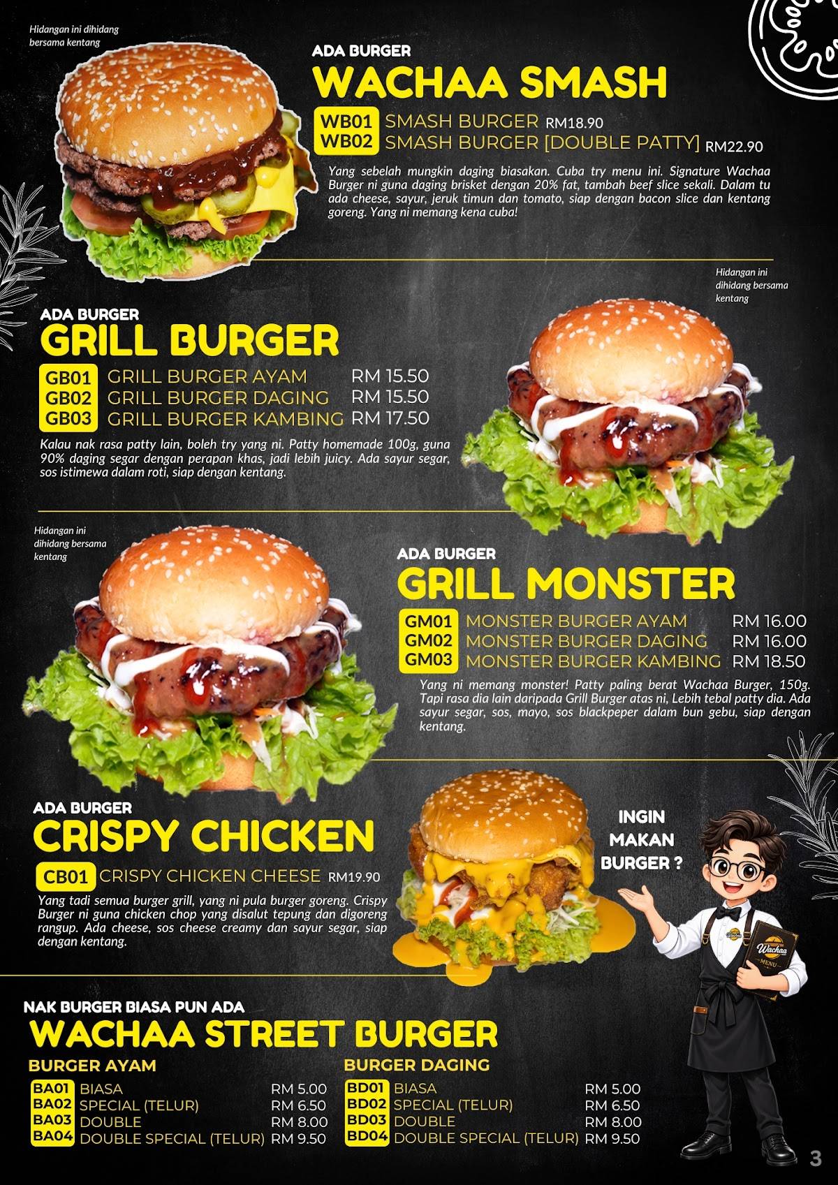 Wachaa Burger Parit Raja меню