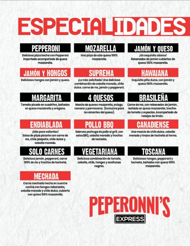 Peperonni's Express • Río Segundo меню