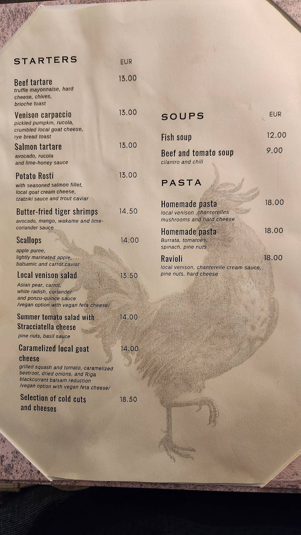 Pētergailis, restorāns меню