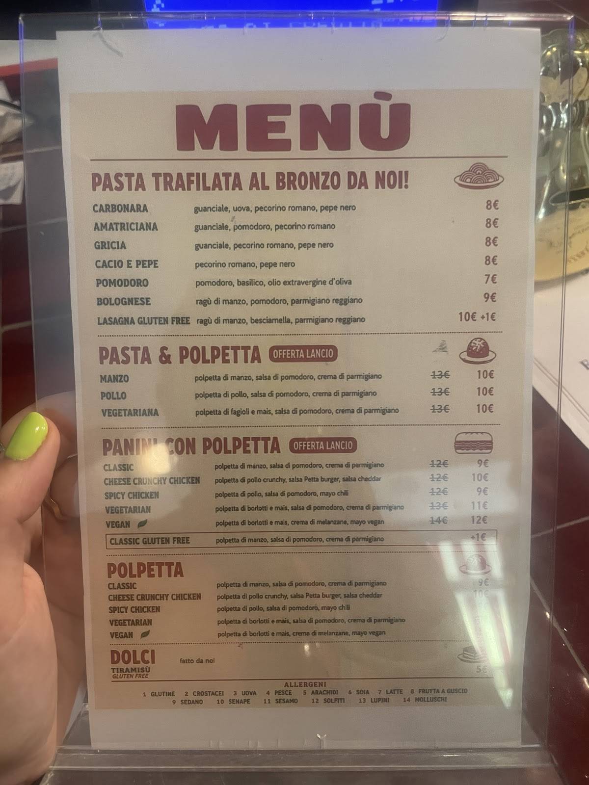 Petta Roma - Pasta e Polpetta меню