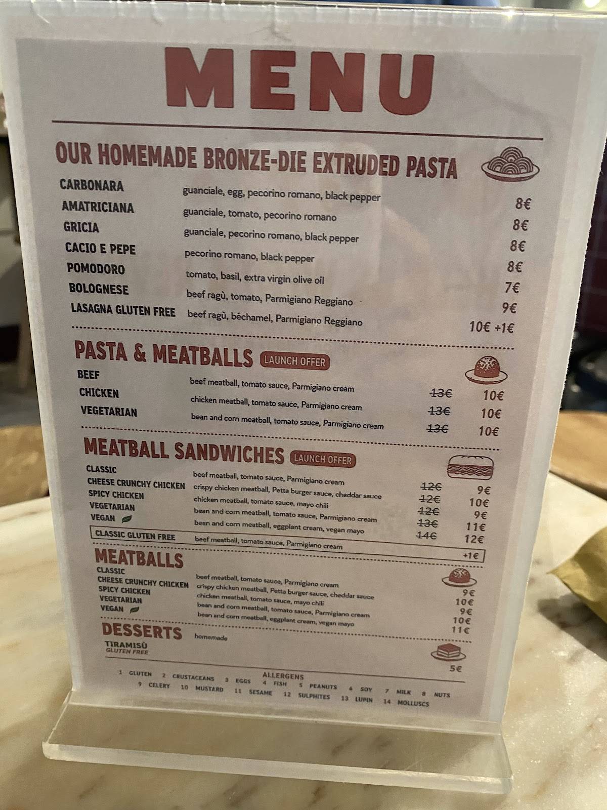 Petta Roma - Pasta e Polpetta меню